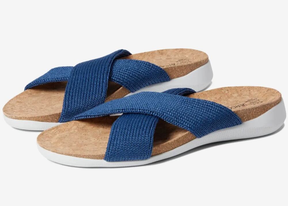 Arcopedico Pantanal Knit Blue Jean Sandal Nylon Cork Comfort Shoe 38 US7-7.5 NIB